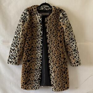 Zara Leopard Faux Fur Coat Sz S Longline Indie Sleaze Animal Print Winter Jacket